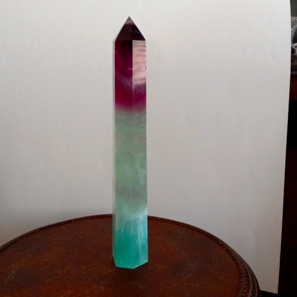 Flourite crystal obelisk tower. Purple, silver & mint green. 11" height. - Picture 5 of 9